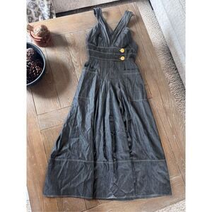 Anna Mason The Sun dress in lightweight black denim with signature pinkish topst